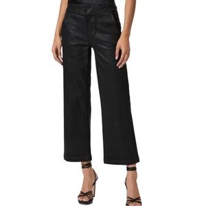Paige Nellie Cropped Wide Leg Jeans in Black Fog Luxe Coating